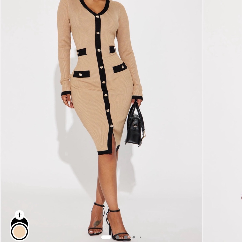 NWOT Fashion Nova Tan and Black Long Sleeve Dress